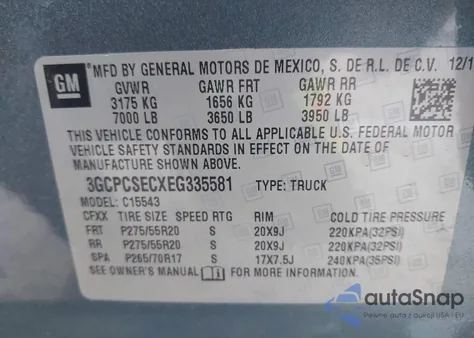 2014 Chevrolet Silverado 1500 1Lz from USA, damaged, VIN 3GCPCSECXEG335581